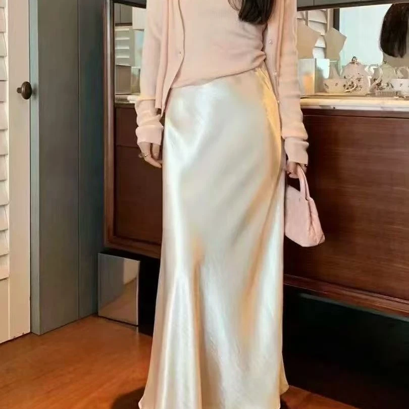【卿柒家】2508款新中式鎏金缎面显瘦松紧高腰显瘦包臀鱼尾裙