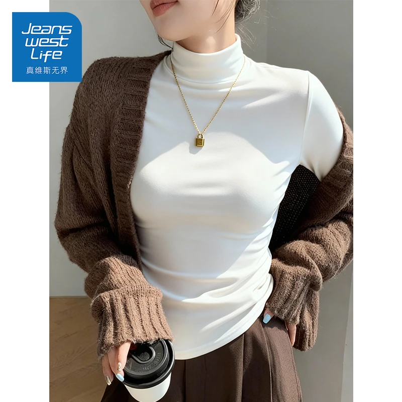 真维斯无界半高领薄绒打底衫女款爆款2025新款白色内搭秋冬季秋衣