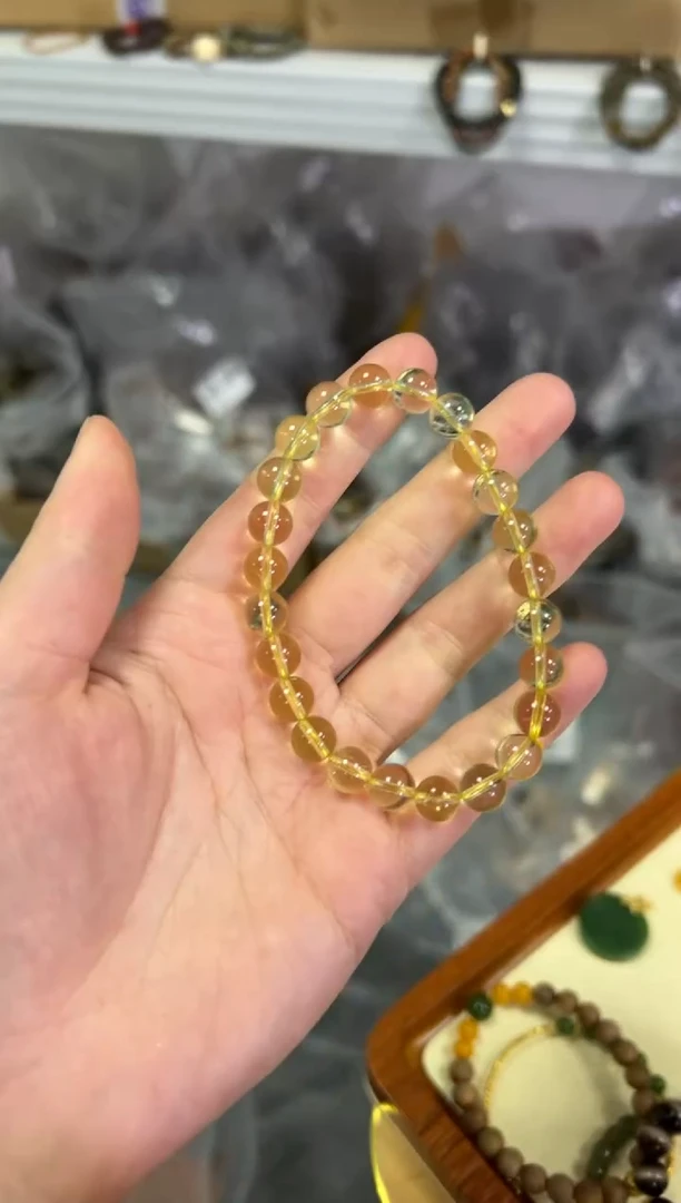 【闪购商品】水晶手链未镶嵌柠檬黄黄水晶圆珠手串[2446]