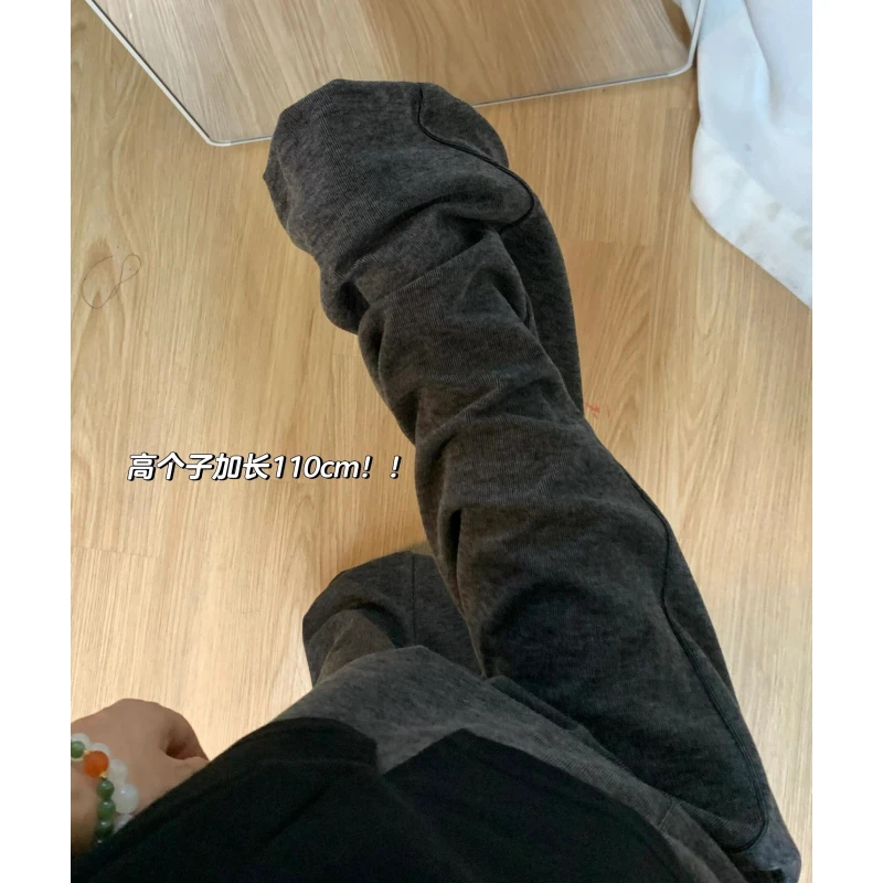 180高个子175加长深灰色糯米阔腿裤女慵懒垂感针织软糯休闲拖地裤