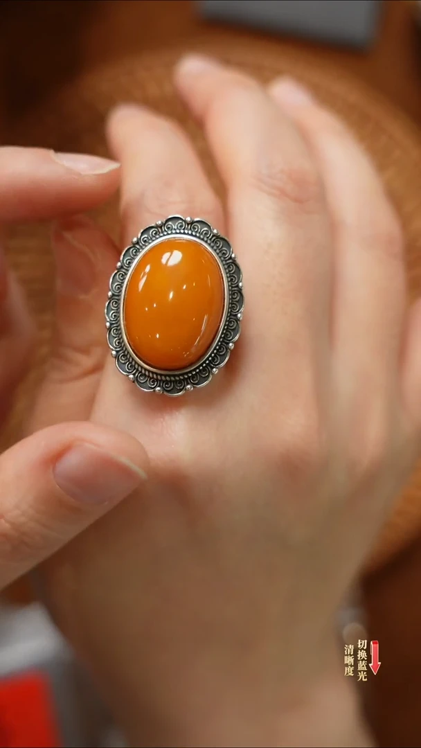 【闪购商品】琥珀戒指银S925镶嵌0206-003