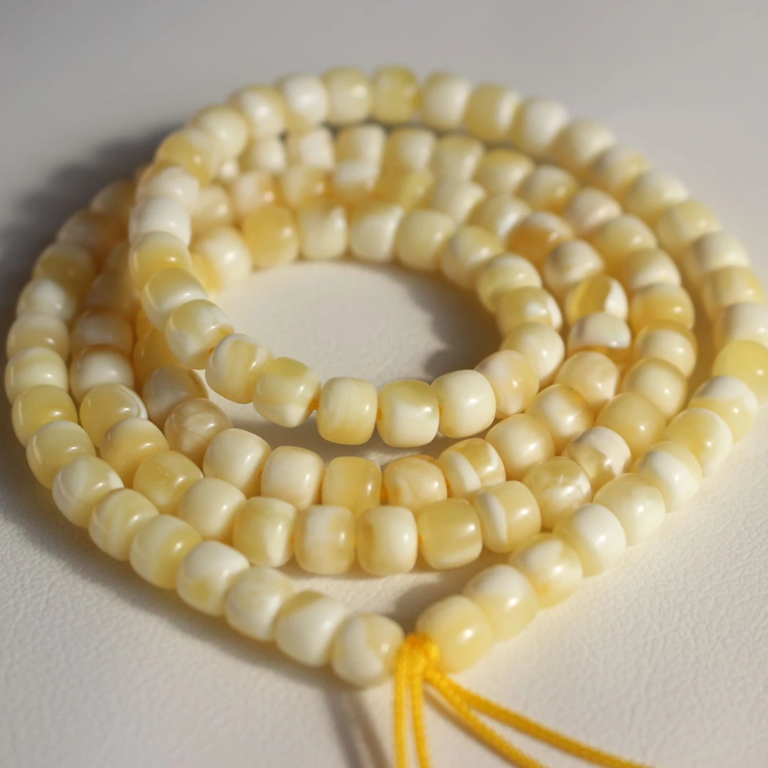 俄料瓷白蜜蜡108佛珠6.5mm