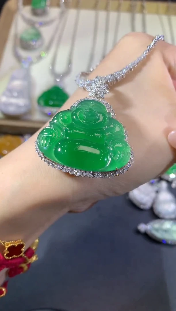 吊坠(不含链)18K金镶嵌翡翠158-佛公（不含链扣