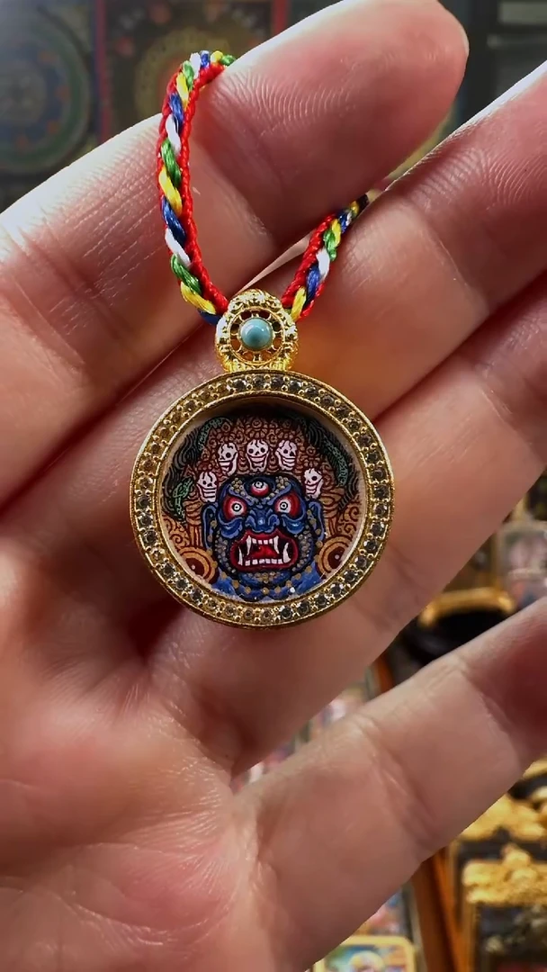 吊坠壹善缘城手绘唐卡黑六臂面1.5