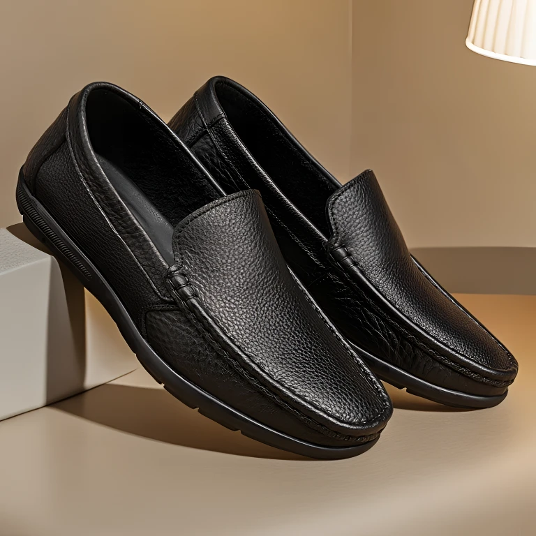 新款单层皮套脚透气潮鞋头层牛皮一脚蹬真皮男士上班夏季皮鞋单鞋