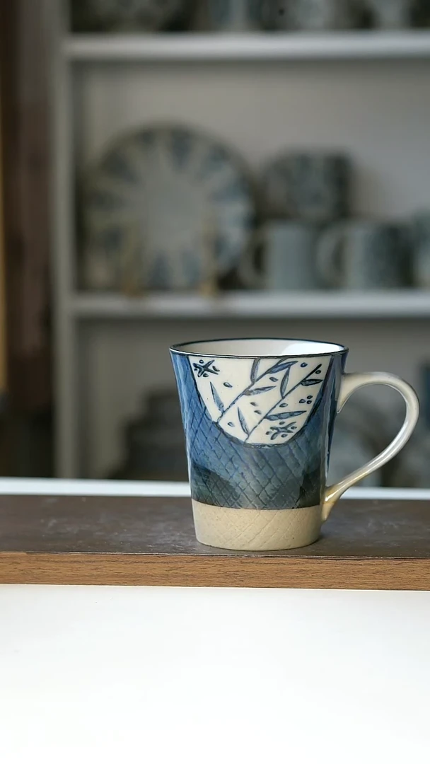 【闪购商品】陶瓷日式塑腰竹叶马克杯微瑕@4-2@