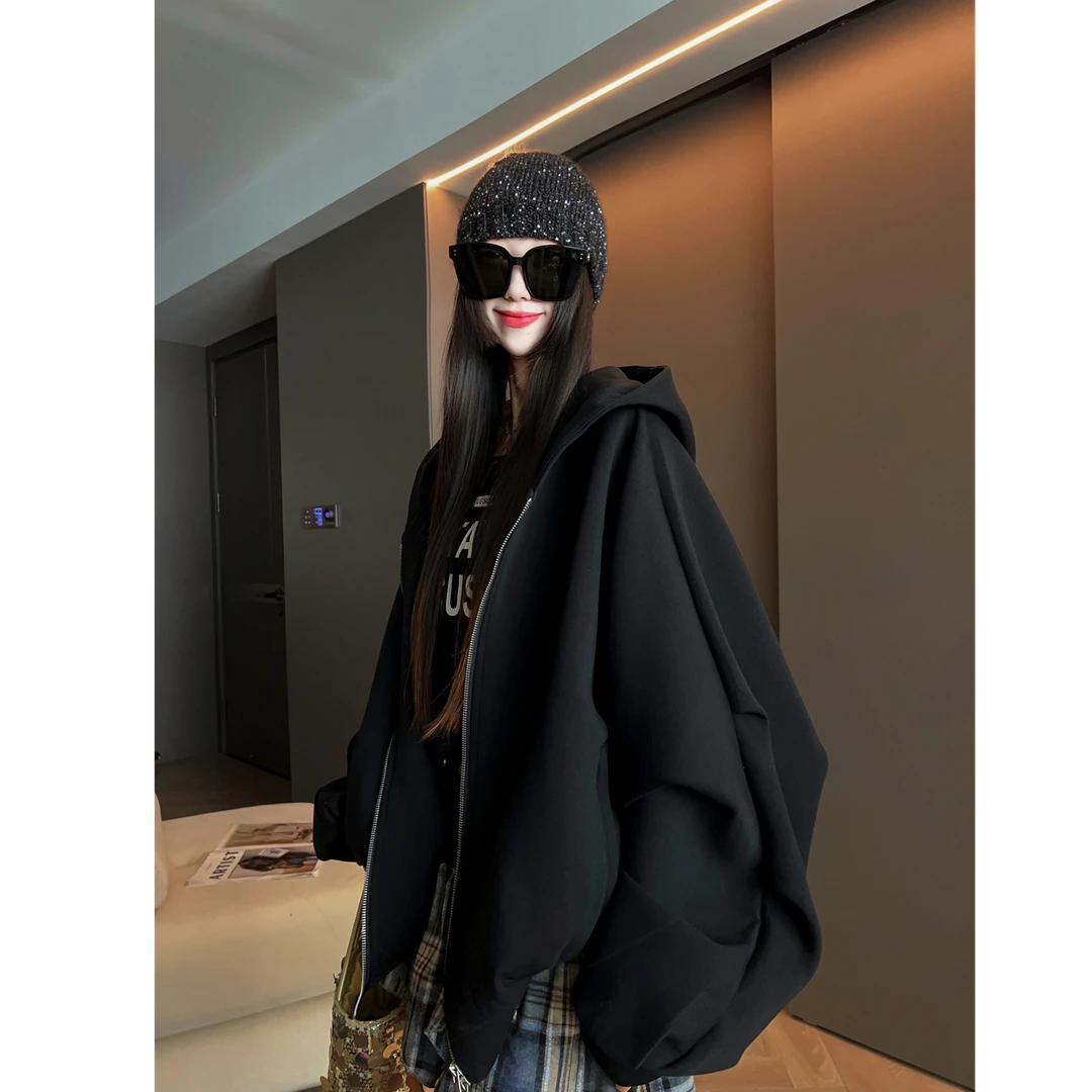 超大码300斤时尚设计感阔版连帽卫衣男女秋季休闲上衣宽松外套超2