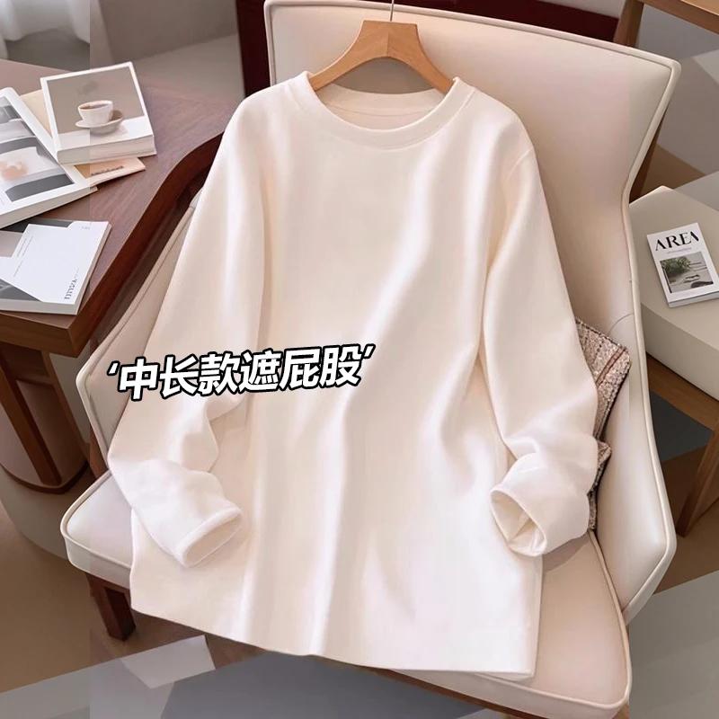欧货正版 早春白色打底衫女棉T2025新款内搭宽松遮屁股长袖t恤ins