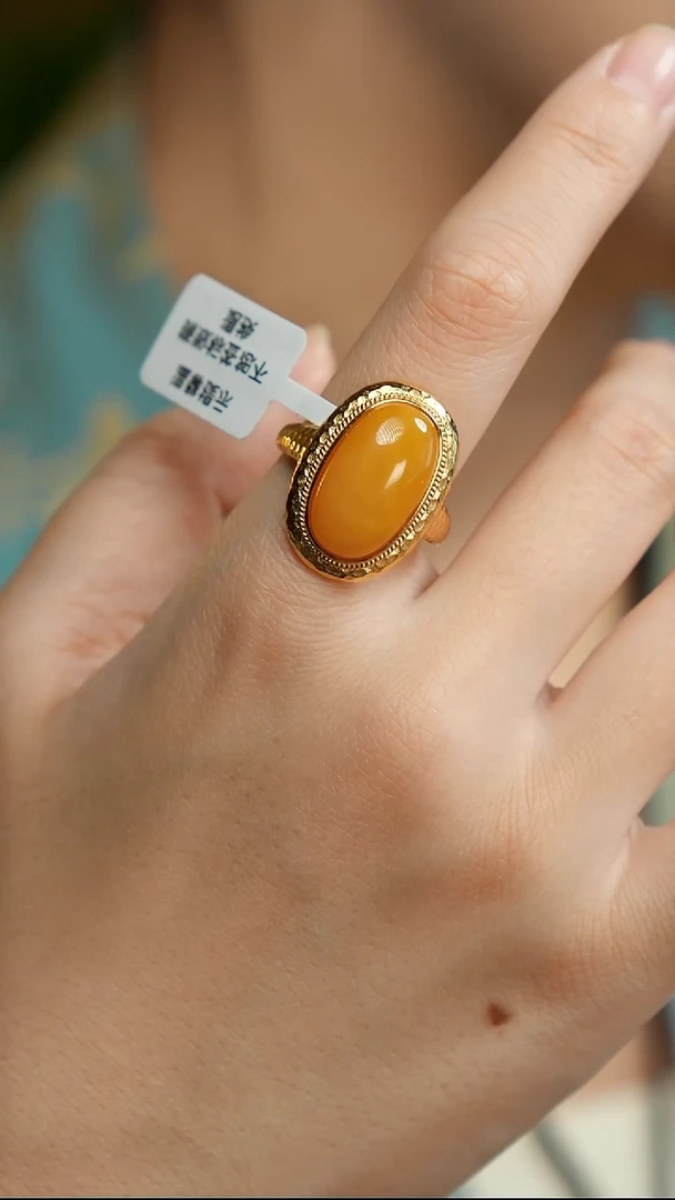 银S925镶嵌蜜蜡戒指老蜡