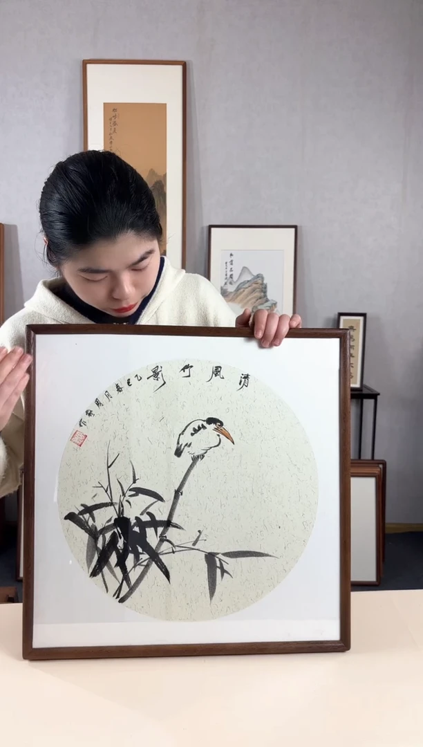 【闪购商品】国画手绘*清风竹影*52*52cm实木框