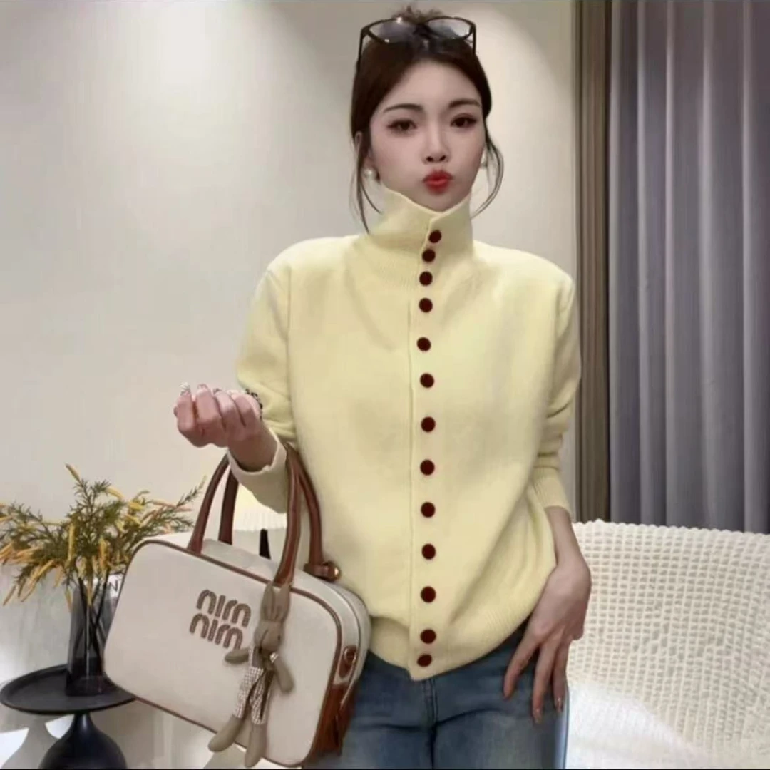 显瘦秋冬排口翻领气质打底衫宽松时尚上衣宽松型加厚毛衣针织