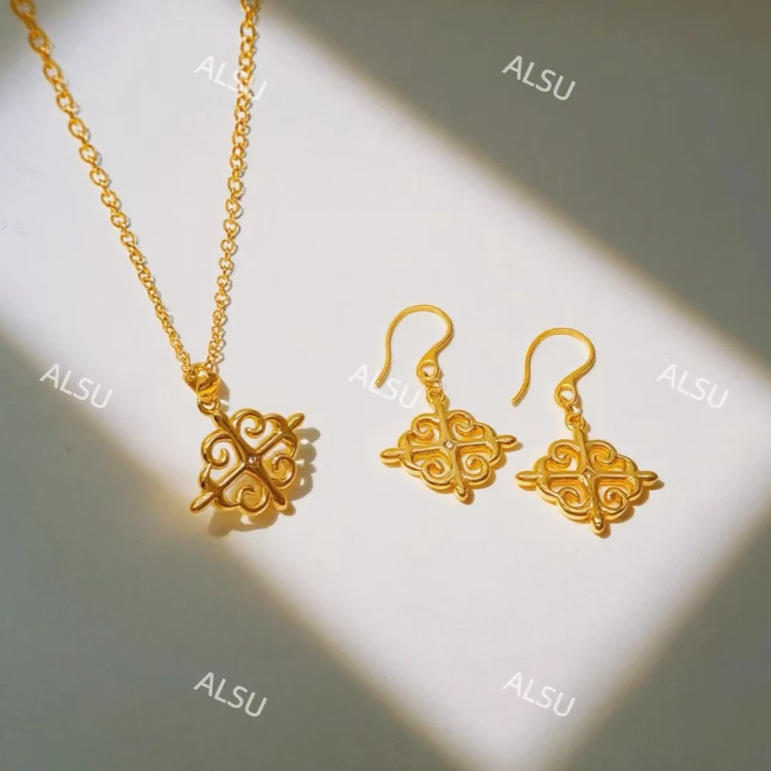 合金项链 ALSU原创经典民族风百搭项链耳环两件套时尚经典升级版
