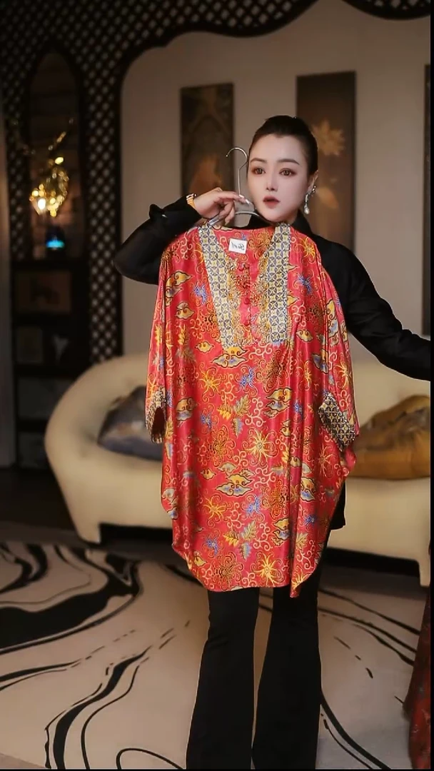 JQ1圆领钉珠裙红色花85CM