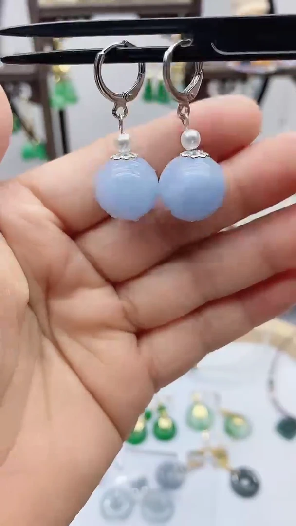 海蓝宝石耳饰银S925镶嵌195