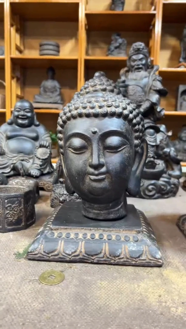 陶土【火山泥】小佛首+莲花底座