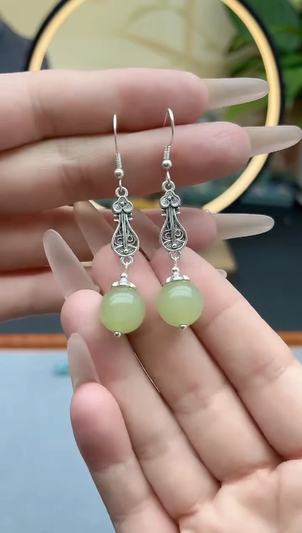 东陵石银S925镶嵌耳饰6233