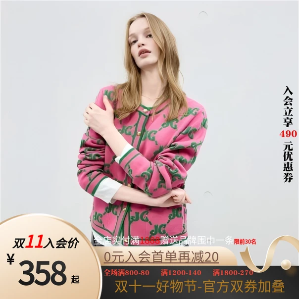 JUICYCOUTURE橘滋2025新款莓莓下午茶提花圆领毛衣开衫外套女爆款