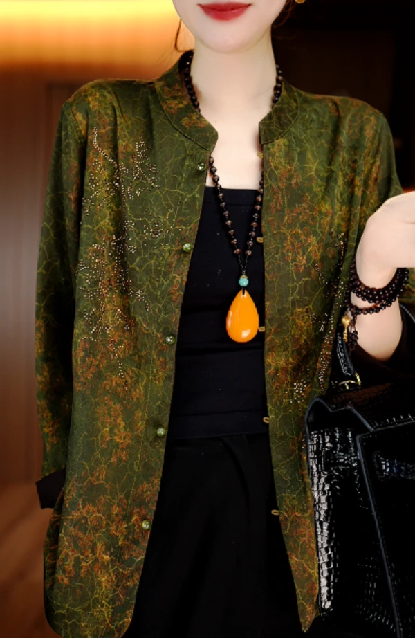 新款春季休闲风宽松型常规长袖圆领洋气新中式国风衬衫V25P240