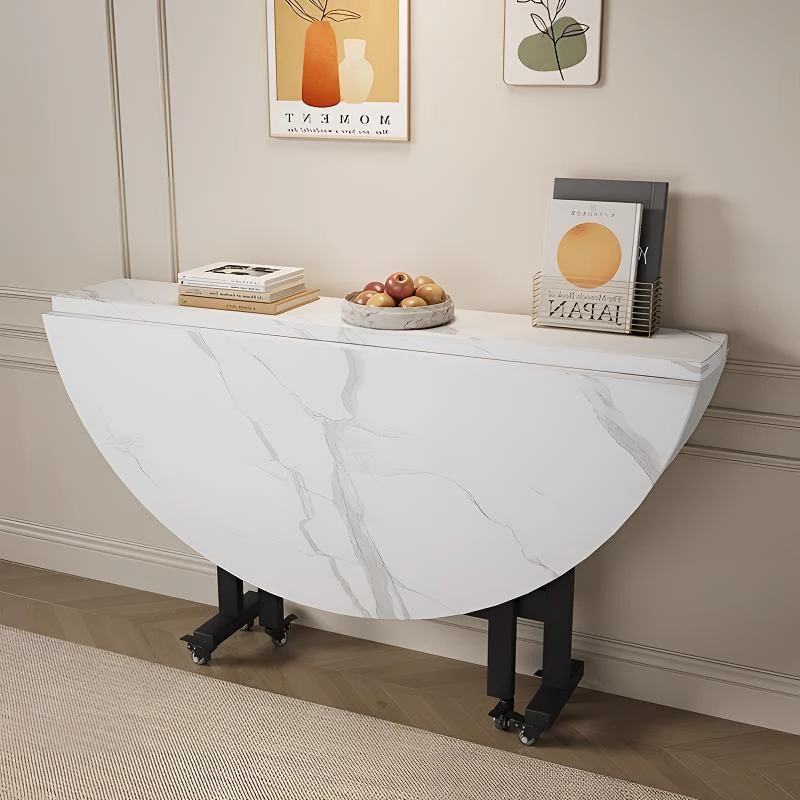 折叠桌子家用餐桌多功能移动折叠靠墙圆桌2025新型家用8-10人餐桌