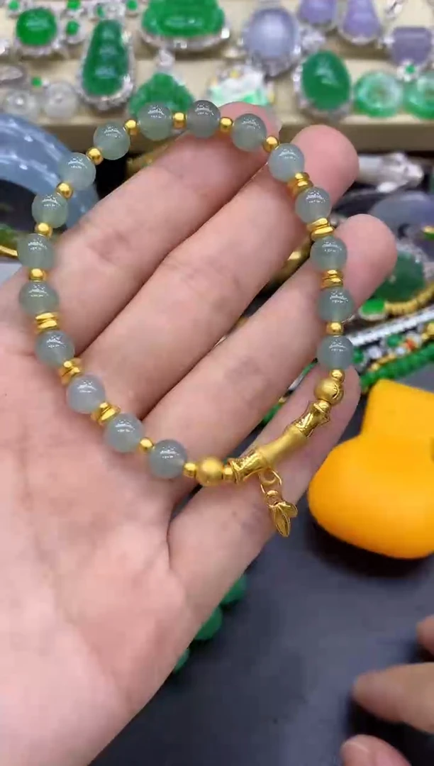 足金镶嵌手链翡翠450-中国好珍宝