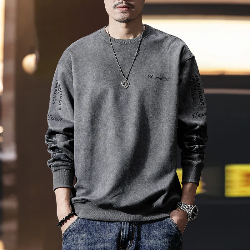 MR.MUDI/穆迪先生软糯舒适卫衣秋季重磅大码加大无帽男士长袖上衣