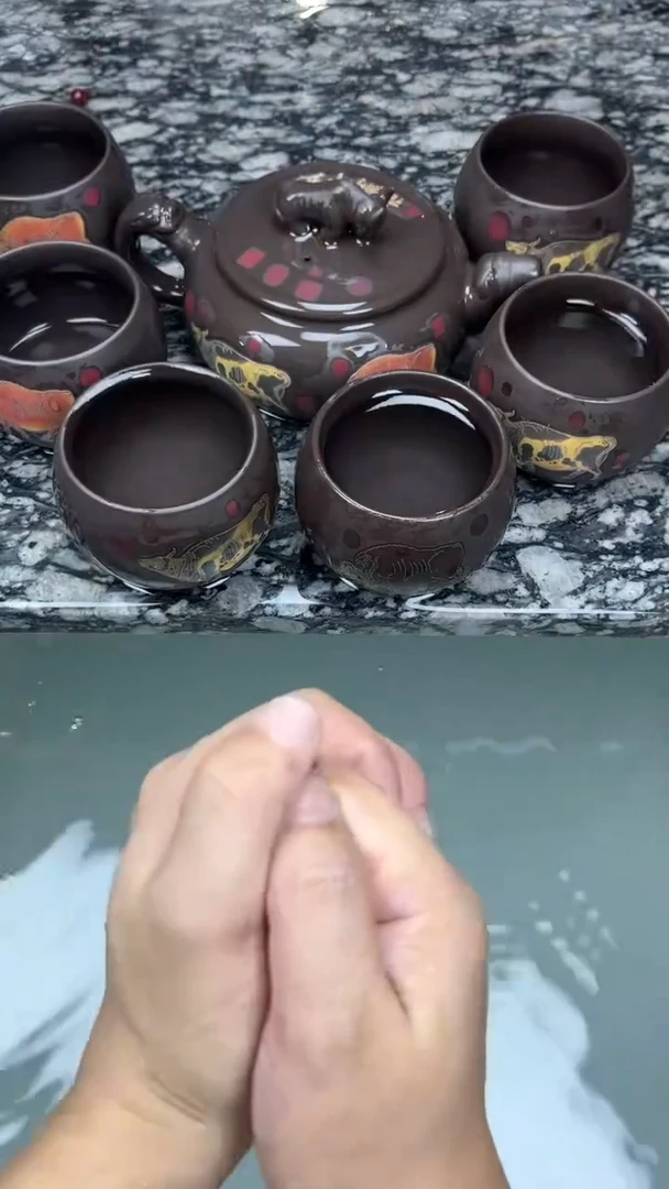紫砂壶五牛纳福凤鸣紫砂壶一壶六杯