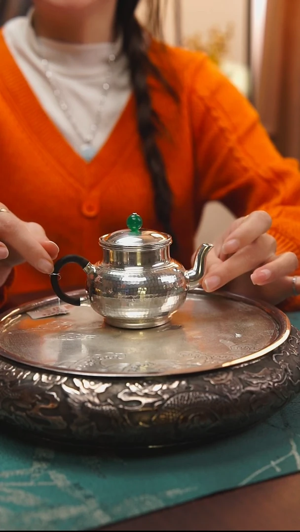 古悦足银999泡茶壶