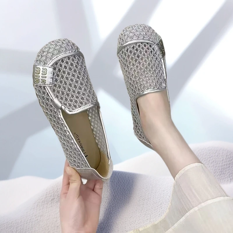 2025夏季新款网面鞋休闲风一脚蹬夏季单鞋时尚浅口渔夫鞋平底