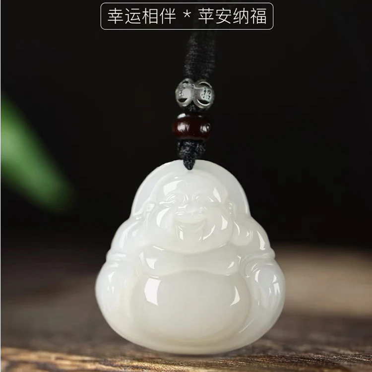 和田玉佛吊坠女玉石羊脂玉笑口弥勒佛像佛公佛头项链挂件玉佩玉坠