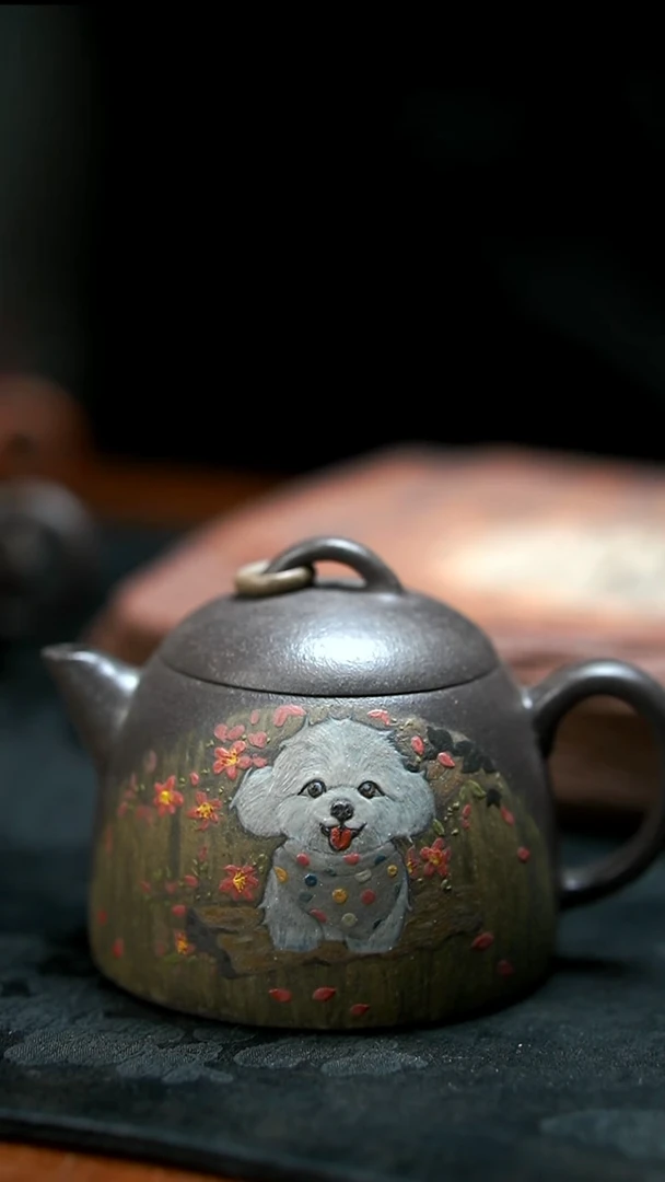 茶壶紫砂天青围兜比熊壶