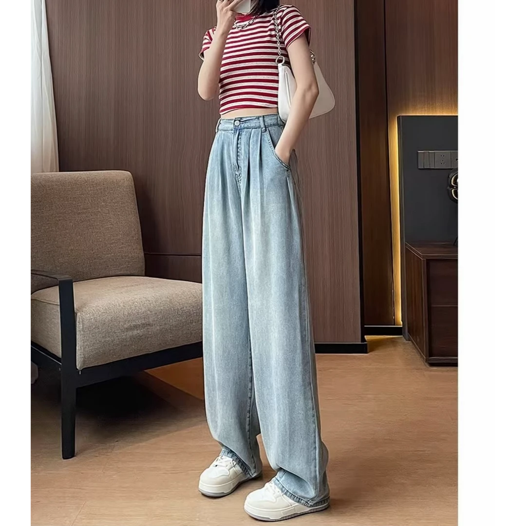 【现货+运险】阔腿牛仔2025新款柔软薄款高腰窄版宽松遮肉显瘦