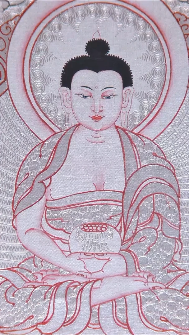 卷轴画30cm20cm阿弥手绘唐卡带装裱