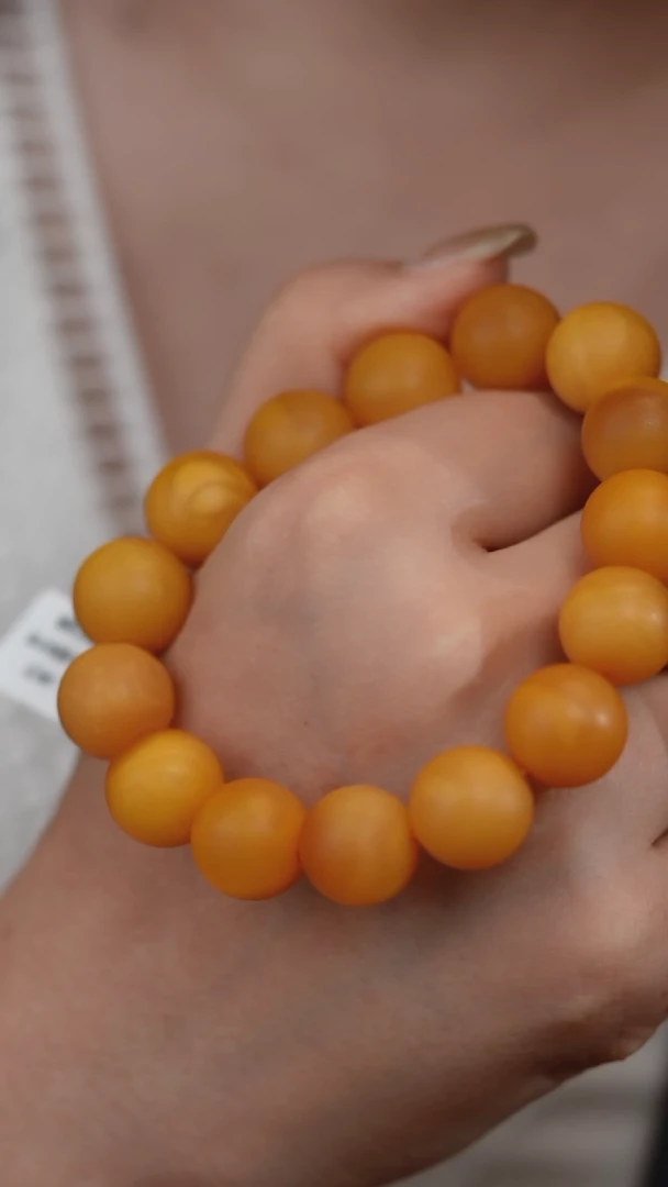 裸石琥珀未镶嵌磨砂圆珠手串 卡15-16