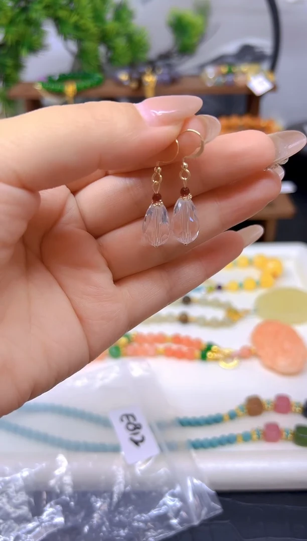 水晶耳饰14K金镶嵌E812