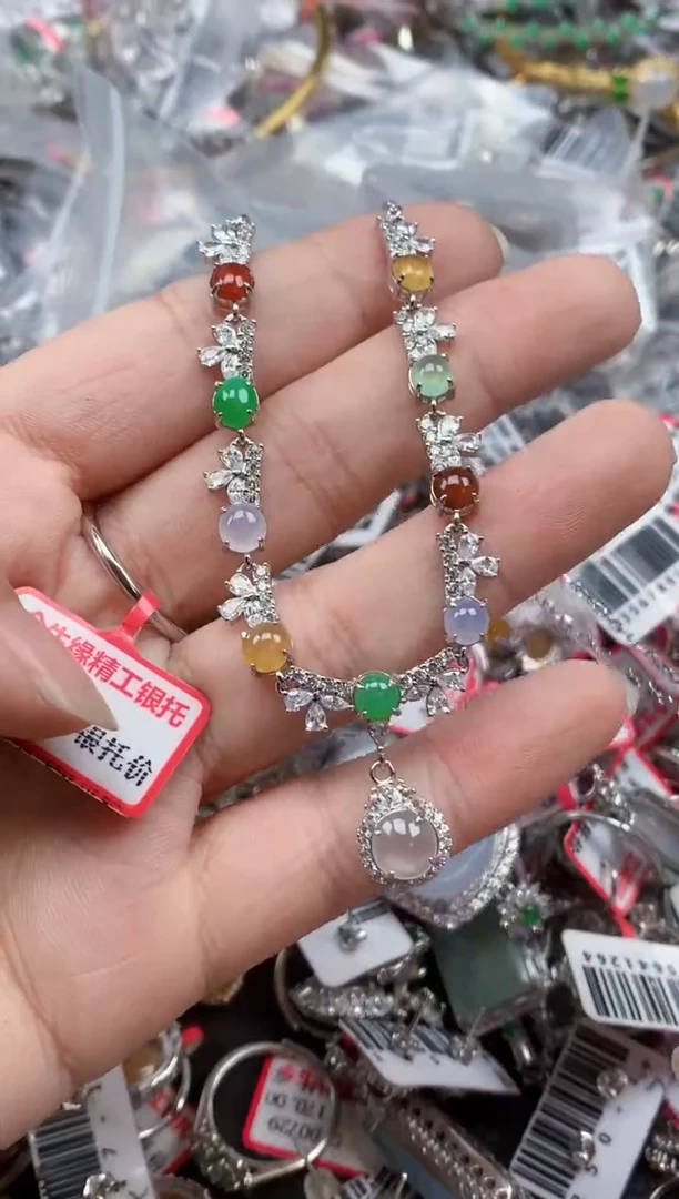 银S925镶嵌戒指翡翠天然A货缅甸翡翠