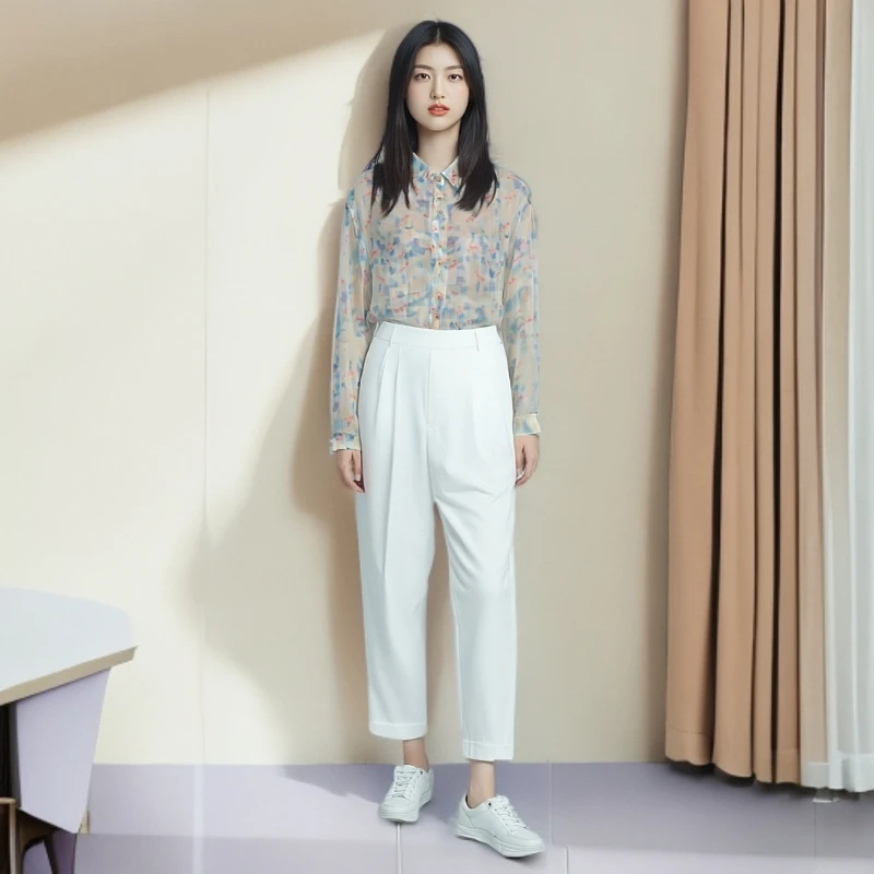 「青和月服饰」夏季新款彩点花花衬衫女V领清凉丝滑感