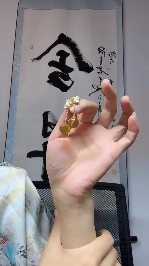 琥珀银S925镶嵌耳坠金蓝珀卡12+