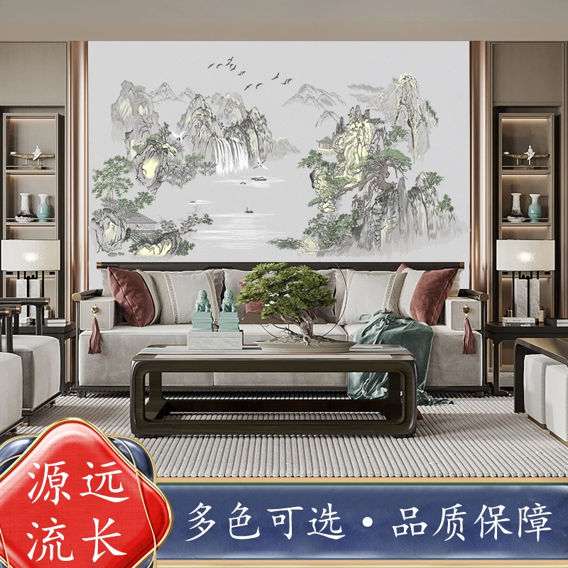 源远流长E7高端高级感好看新中式系列背景独绣墙布背景墙刺绣壁布