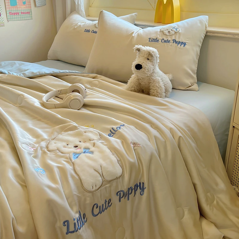 猫咪日记ins风水洗冰丝刺绣夏被夏凉被可机洗空调被子被芯学生