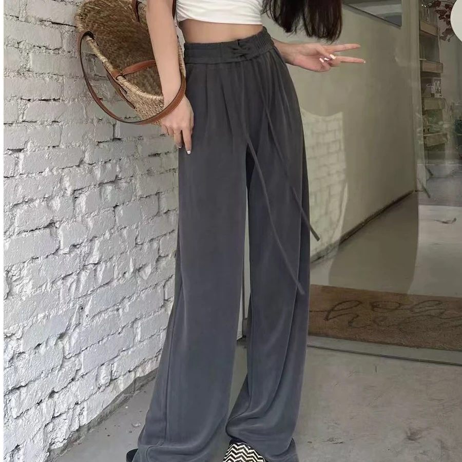 阔腿裤女夏季薄款高腰垂感休闲凉凉拖地长裤W03