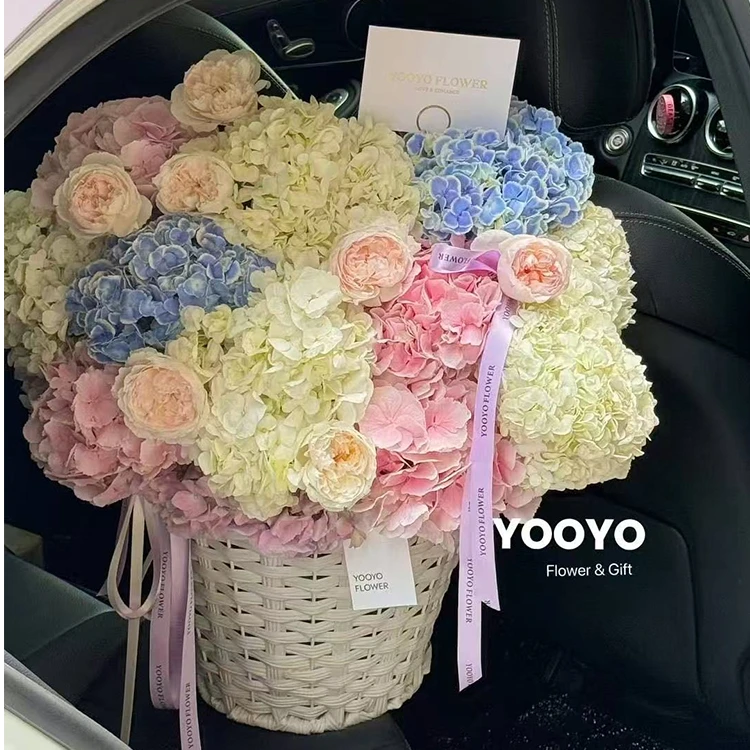 港与【七夕】韩国编制抱抱篮鲜花花束插花篮花艺花店手工diy材料