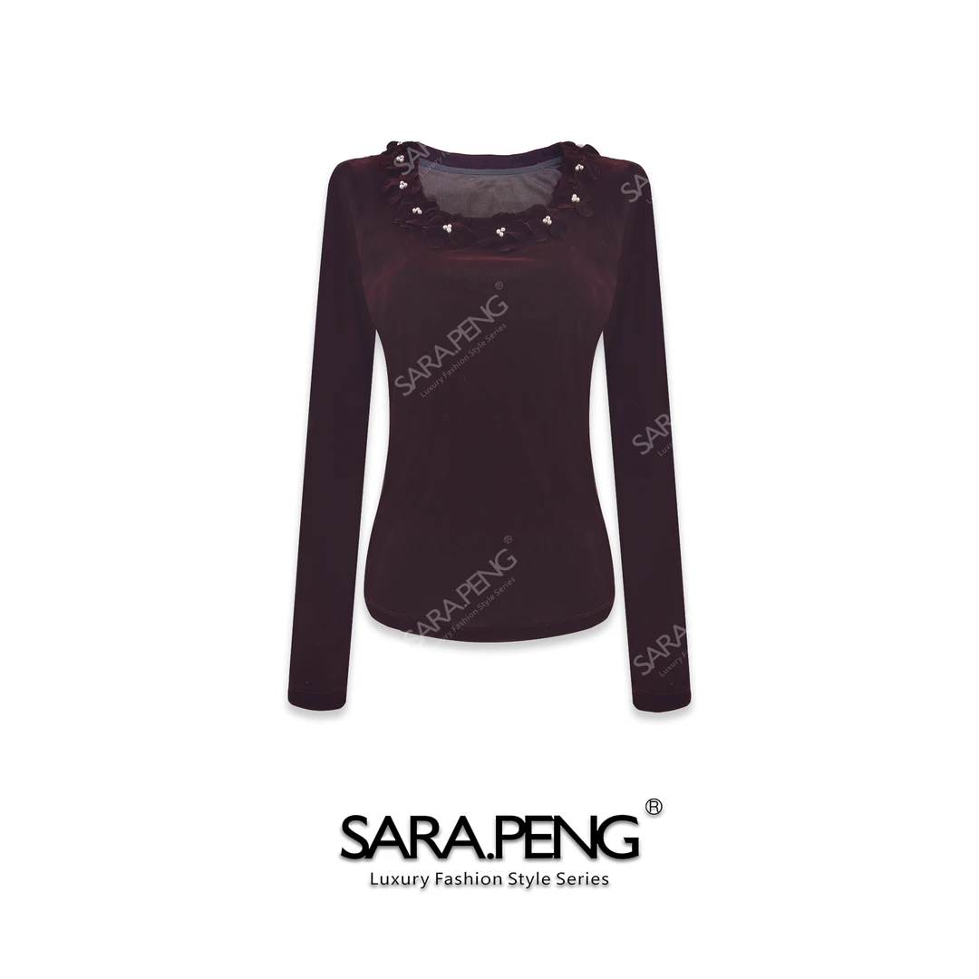 SARA.P花海身影｜法式植绒手工剪花珠领收腰百搭洋气上衣｜5D168417