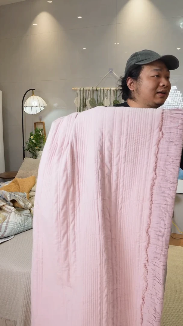 棉床盖三件套粉色