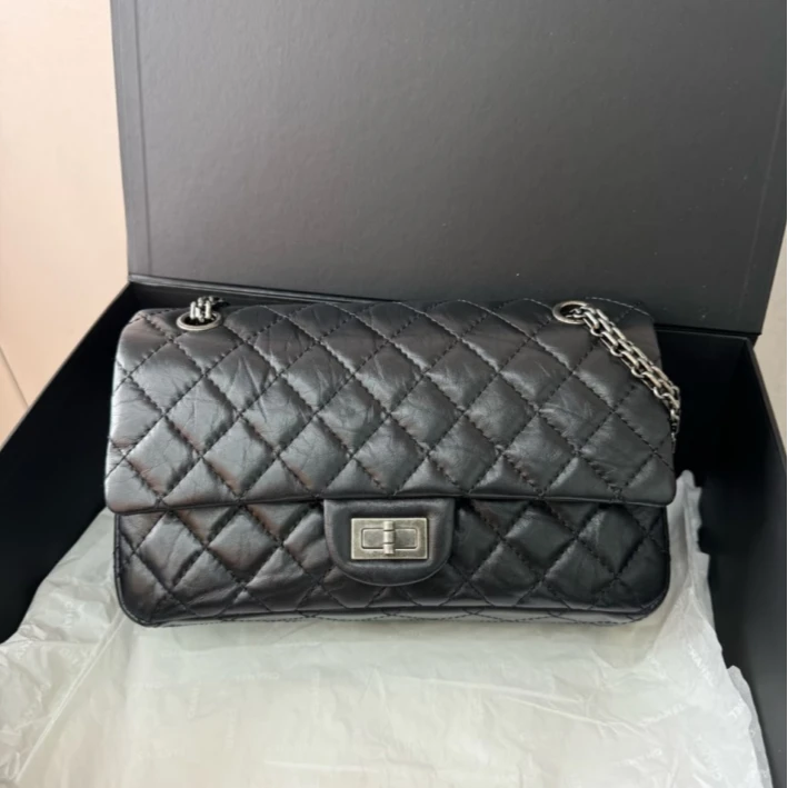 99新 Chanel/香奈儿 大头活动 2.55 口盖包 小号 黑色 银扣 27开