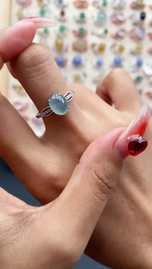 【闪购商品】翡翠戒指银S925镶嵌缅甸天然A货翡翠111 9+4