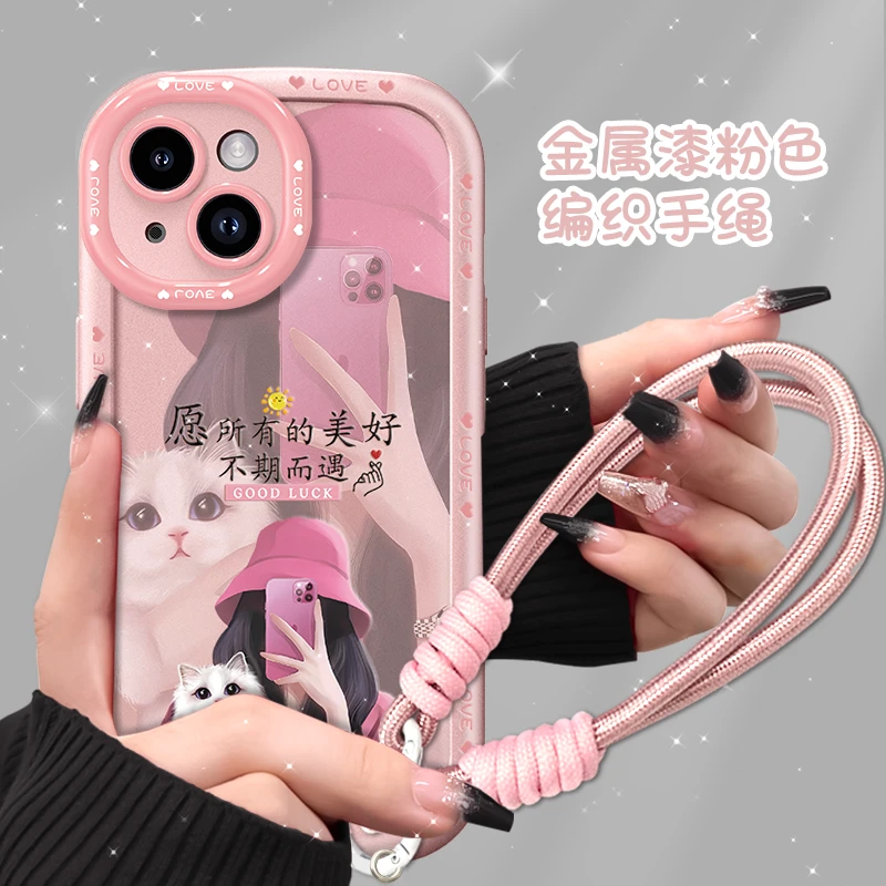 适用苹果14手机壳遇好女孩金漆泡芙壳粉色镜头全包软壳防摔全包