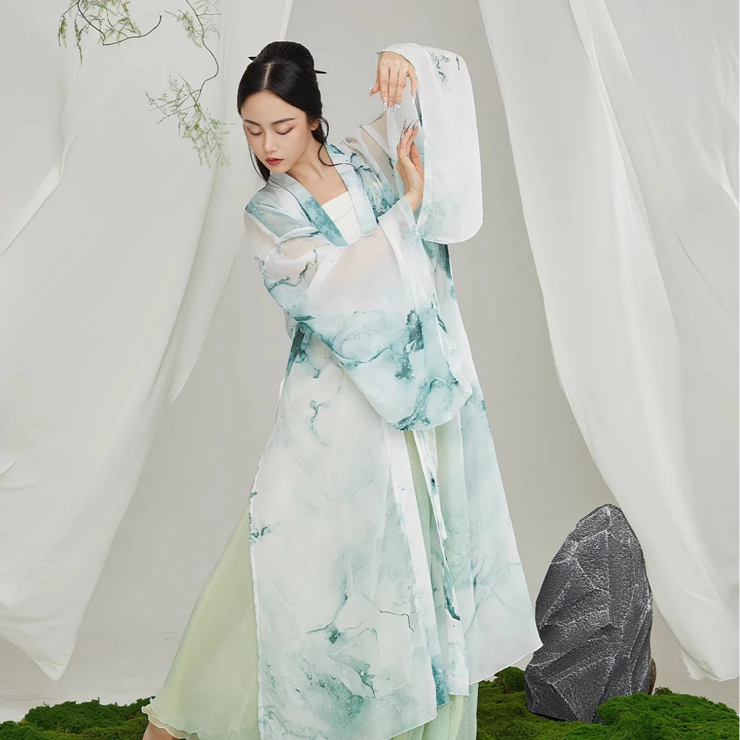 断码清肉+盖直播文艺晕染飘逸纱衣系带汉服外披古典舞蹈服