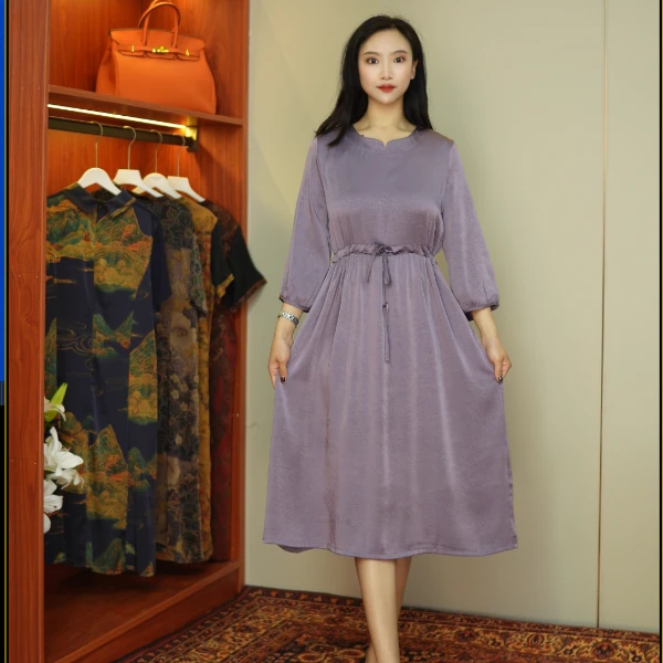 紫素颜    气质中长款时尚连衣裙百搭遮肉裙子719-2