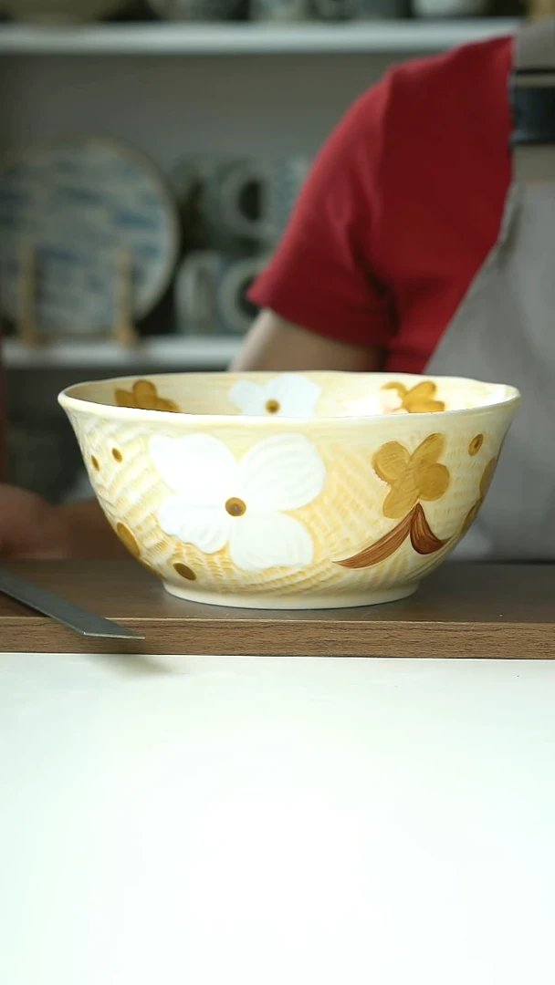微瑕有田烧手作野绘集汤碗20.5cm@4-2@