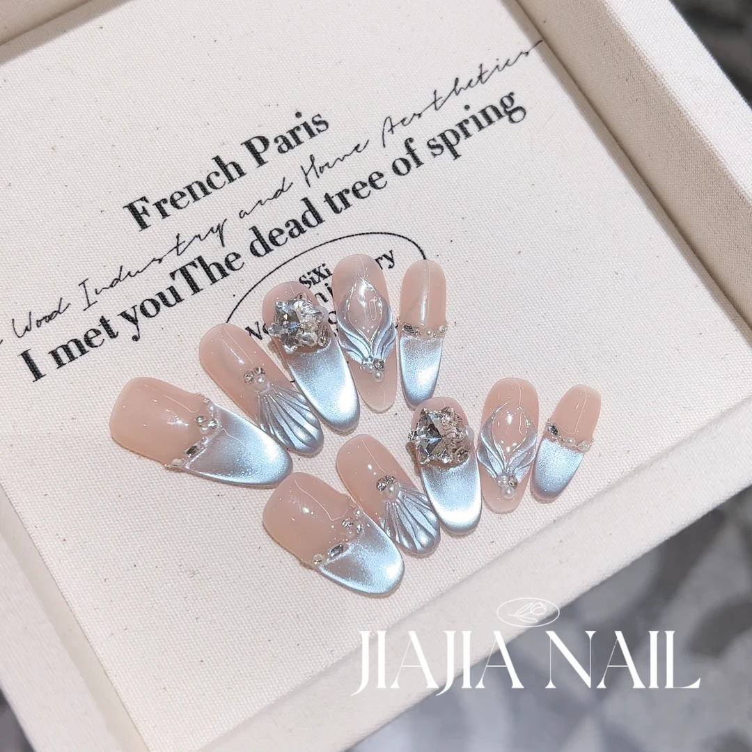 【漫迹冰川】人鱼显白手工穿戴甲猫眼温柔春夏气质紫色美甲贴片